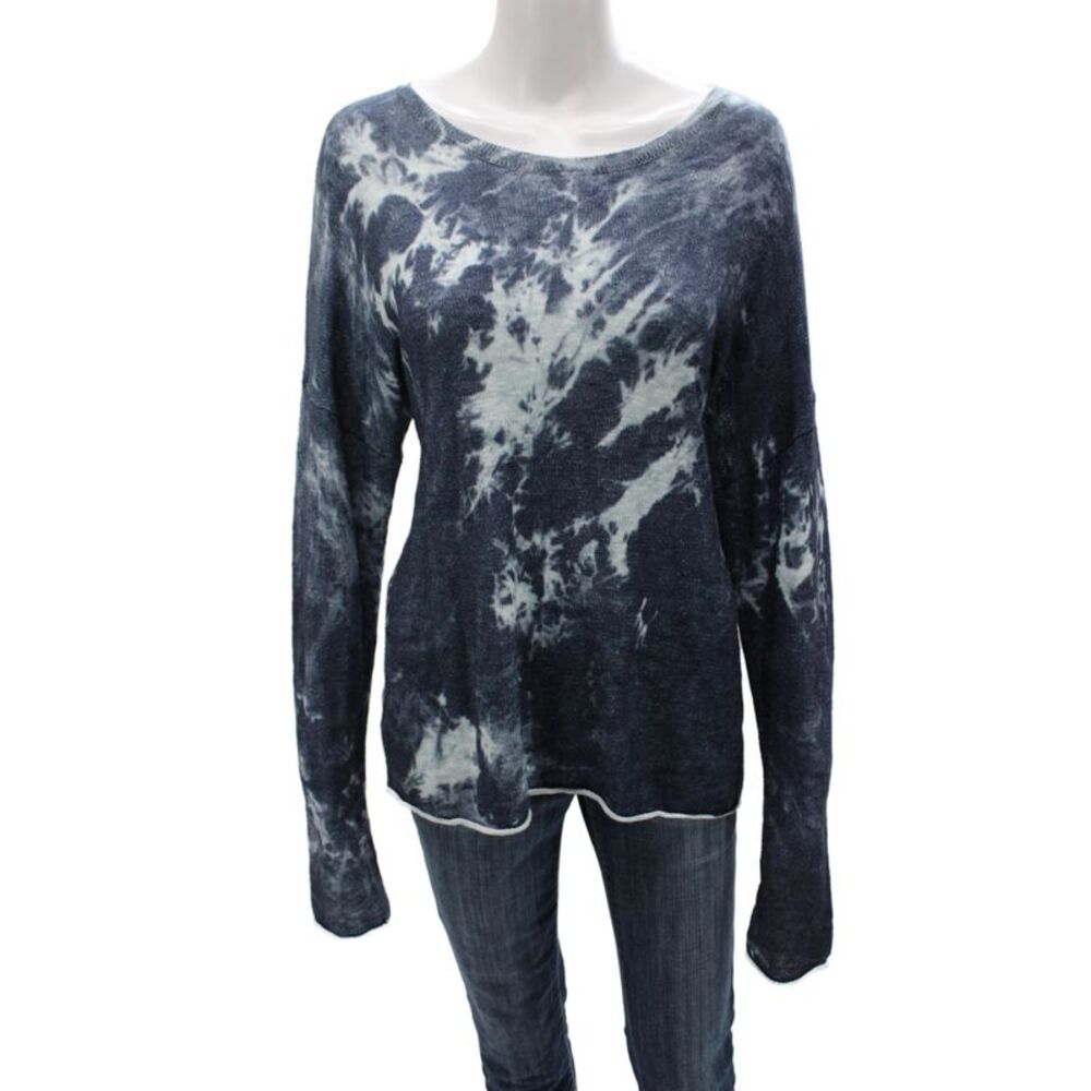 J. Society Womens Pullover Sweater Tie Dye Scoop Neck Long Sleeve Blue Size XL